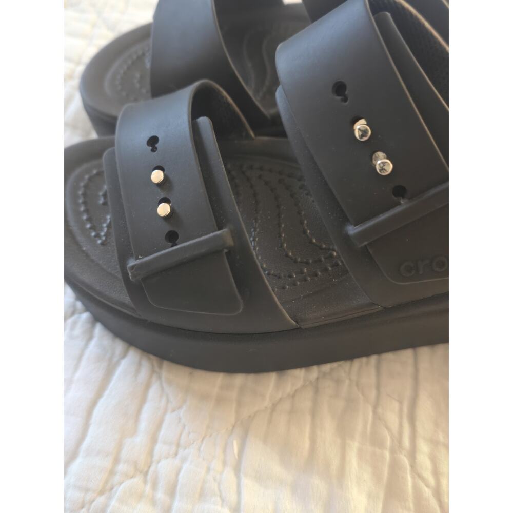 Crocs Womens Brooklyn Buckle Black Double Strap Wedge Slide Sandals Size 6 heel - Picture 13 of 15